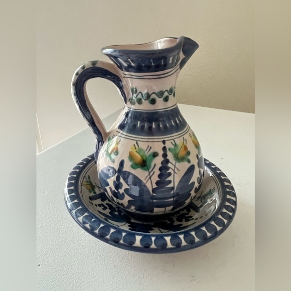 Vintage Cobalto y Cobre Pottery Spanish Tiny Pitcher Plate Collectible - Picture 2 of 10